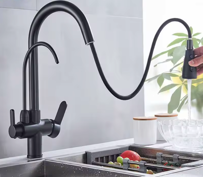 Kitchen Faucet Pull Out & 360° Rotating with Filter Water and Sprayer 3 Ways