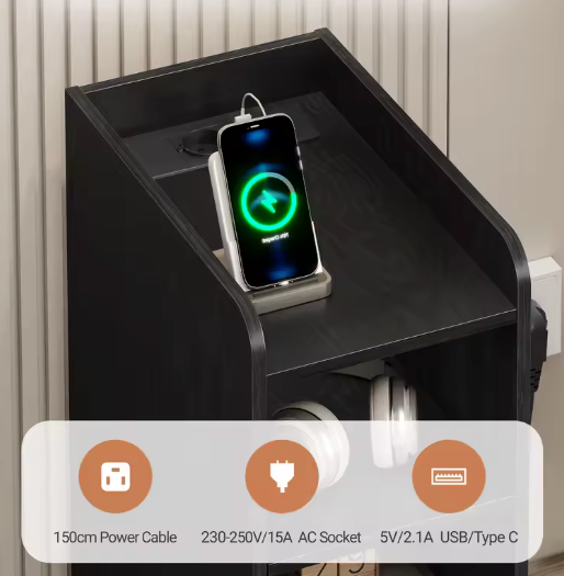 Modern Bedside Table with Charging Station