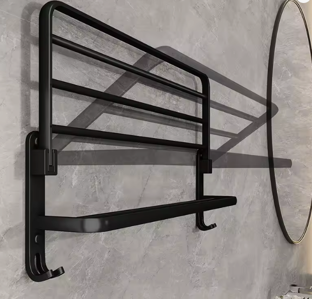 Black 50CM Folding Towel Holder With Hooks