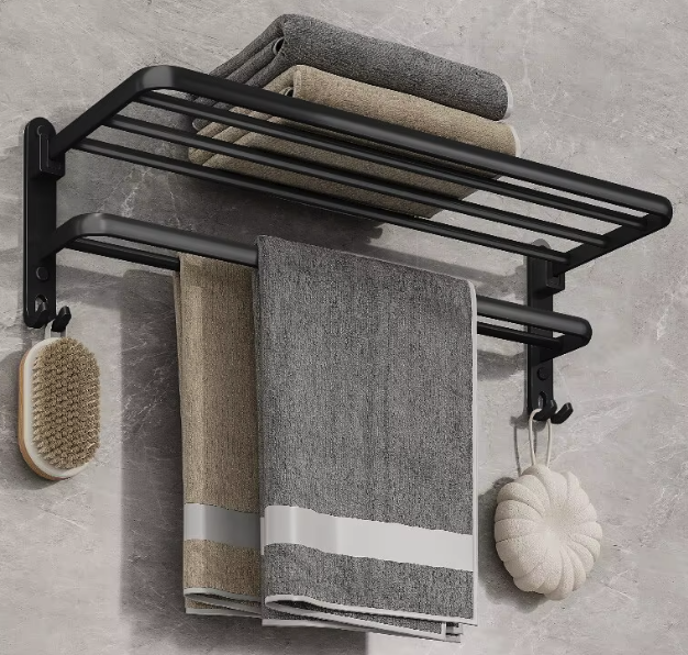 Black 50CM Folding Towel Holder With Hooks