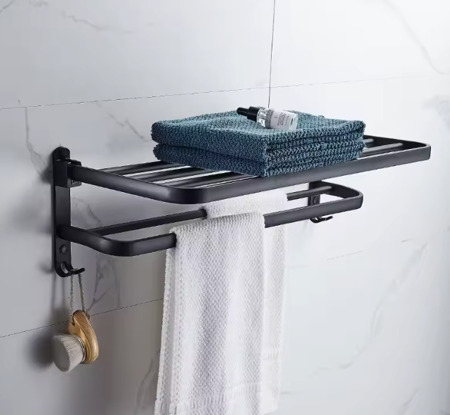 Black 50CM Folding Towel Holder With Hooks