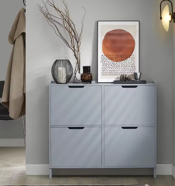 4 flap shoe rack with 8 shelf surface