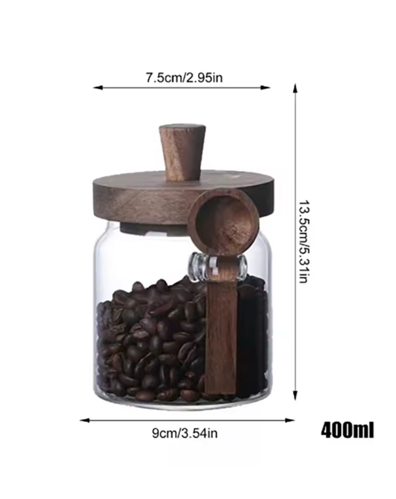 Glass Jar with Wooden Lids and Scoop