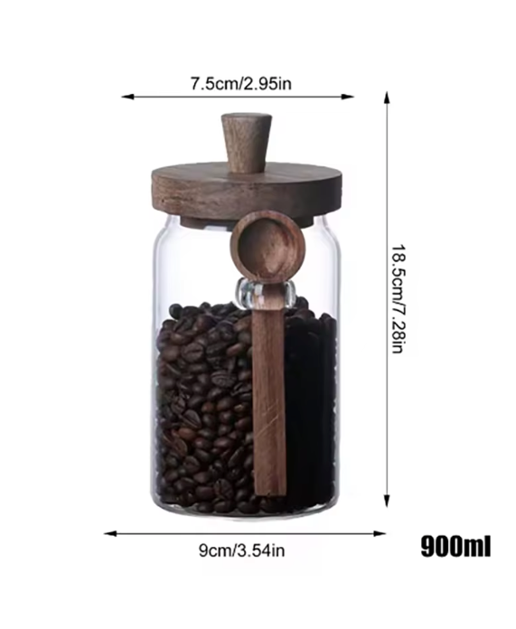Glass Jar with Wooden Lids and Scoop