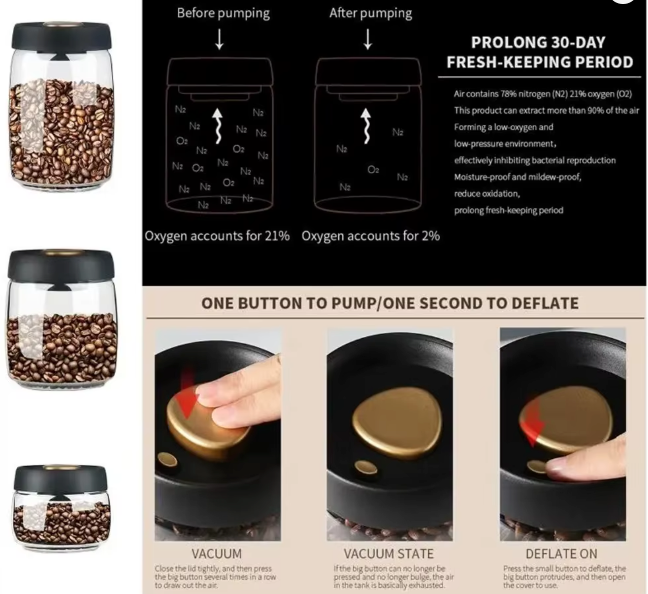 Coffee Bean Storage with Press-Down Vacuum Glass