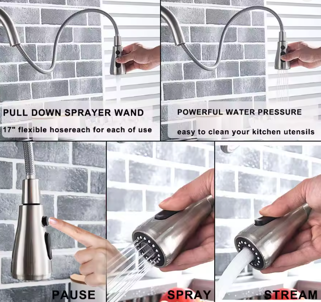 Kitchen Faucet Pull Out & 360° Rotating with Filter Water and Sprayer 3 Ways