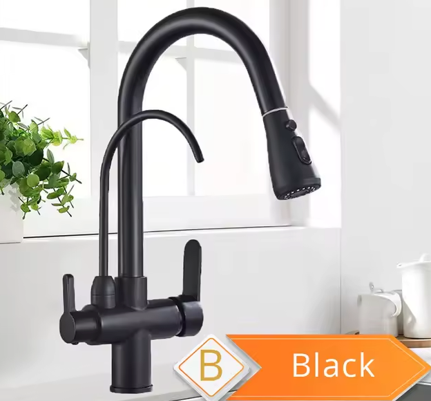 Kitchen Faucet Pull Out & 360° Rotating with Filter Water and Sprayer 3 Ways