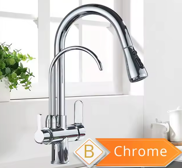 Kitchen Faucet Pull Out & 360° Rotating with Filter Water and Sprayer 3 Ways