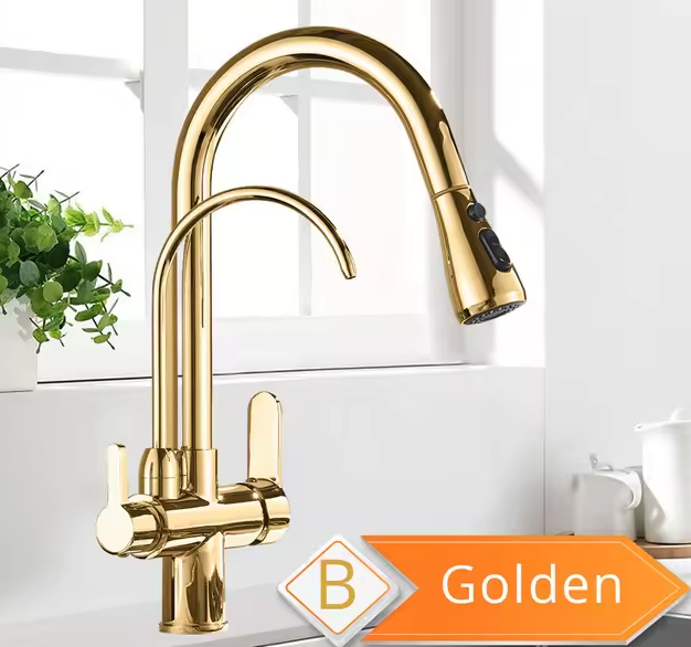 Kitchen Faucet Pull Out & 360° Rotating with Filter Water and Sprayer 3 Ways