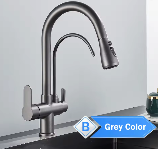 Kitchen Faucet Pull Out & 360° Rotating with Filter Water and Sprayer 3 Ways